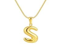 HIJONES Collier à Pendentif Lettre Bubble Personnalisable Alphabet 26 Lettres Acier Inoxydable Pour Femmes et Hommes S