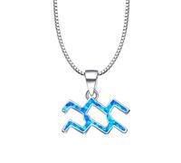 HIJONES Collier Femme Acier Inoxydable Fin Incrustation Opale Bleue Signe Astrologique Léger Charmant Amulette Astrologique Argent Verseau