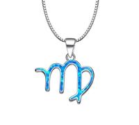 HIJONES Collier Femme Acier Inoxydable Fin Incrustation Opale Bleue Signe Astrologique Léger Charmant Amulette Astrologique Argent Vierge
