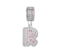 HIJONES Collier Femme avec Pendentif Lettre Zirconium Rose Personnalisable Alphabet 26 Lettres Acier Inoxydable Bijou Initiale Argent R