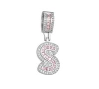 HIJONES Collier Femme avec Pendentif Lettre Zirconium Rose Personnalisable Alphabet 26 Lettres Acier Inoxydable Bijou Initiale Argent S