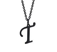 HIJONES Collier Initiale pour Homme Femme Acier Inoxydable A à Z Lettre Capitale Monogramme Pendentif Charm avec Chaine Noir T