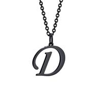 HIJONES Collier Initiale pour Homme Femme Acier Inoxydable A à Z Lettre Capitale Monogramme Pendentif Charm avec Chaine Noir D