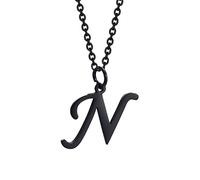 HIJONES Collier Initiale pour Homme Femme Acier Inoxydable A à Z Lettre Capitale Monogramme Pendentif Charm avec Chaine Noir N