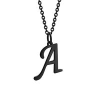 HIJONES Collier Initiale pour Homme Femme Acier Inoxydable A à Z Lettre Capitale Monogramme Pendentif Charm avec Chaine Noir A