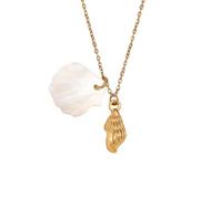 HIJONES Collier Pendentif Coquille Blanche de Conque Dorée pour Femmes en Acier Inoxydable Charme Délicat Personnalisé Bijou Chaîne Doré