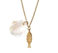 HIJONES Collier Pendentif Poisson Koï en Coquille Blanche Doré pour Femmes en Acier Inoxydable Charme Délicat Personnalisé Bijou Chaîne Doré