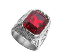 HIJONES Cristal Pierre Bague Acier Inoxydable pour Homme Promesse Rétro Déclaration Pierre Précieuse Argent Rouge Taglia 62