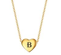 HIJONES Cœur d‘Amour 12mm A-Z Collier Alphabet pour Femmes Acier Inoxydable 26 Lettres Charme Pendentif Bijoux B