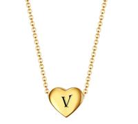 HIJONES Cœur d‘Amour 12mm A-Z Collier Alphabet pour Femmes Acier Inoxydable 26 Lettres Charme Pendentif Bijoux V