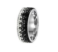 HIJONES Femme 8mm 5 Rangs Zirconium Cubique Acier Inoxydable Bague Personnalisé Vintage Punk Bijoux Noir Blanc Taille 52
