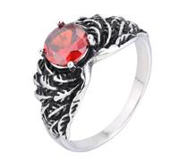 HIJONES Femme Homme Bague Plume en Zirconium Cubique Acier Inoxydable Bijou Vintage en Pierre Précieuse Personnalisé Rouge Taille 54