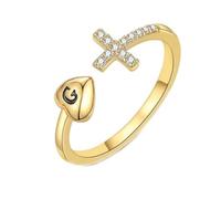 HIJONES Femmes Acier Inoxydable 26 initial Amour Cœur Croix Zirconia Anneau éternité Ajustable G