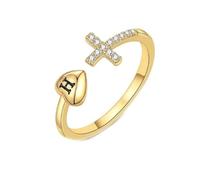 HIJONES Femmes Acier Inoxydable 26 initial Amour Cœur Croix Zirconia Anneau éternité Ajustable H