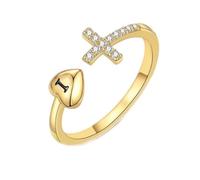 HIJONES Femmes Acier Inoxydable 26 initial Amour Cœur Croix Zirconia Anneau éternité Ajustable I