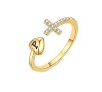 HIJONES Femmes Acier Inoxydable 26 initial Amour Cœur Croix Zirconia Anneau éternité Ajustable P