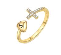 HIJONES Femmes Acier Inoxydable 26 initial Amour Cœur Croix Zirconia Anneau éternité Ajustable S