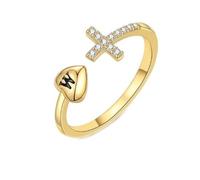 HIJONES Femmes Acier Inoxydable 26 initial Amour Cœur Croix Zirconia Anneau éternité Ajustable W