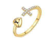 HIJONES Femmes Acier Inoxydable 26 initial Amour Cœur Croix Zirconia Anneau éternité Ajustable Y