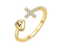 HIJONES Femmes Acier Inoxydable 26 initial Amour Cœur Croix Zirconia Anneau éternité Ajustable Z