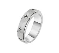 HIJONES Femmes Acier Inoxydable Bague Chrétienne Croix Sablée Rotative Relief Anneau Promesse Argent Taille 52