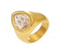 HIJONES Femmes Acier Inoxydable Bague de Mariage Jonction Statement Zircon Goutte d’Eau Cristal Verre Or Pierre Blanche Taille 52
