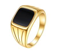 HIJONES Femmes Acier Inoxydable Bague Déclaration Coquille Émail Noir Classique 12MM Simple Bande Doigt Noir Taille 52