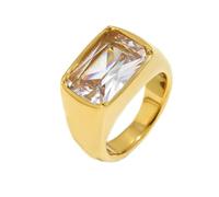 HIJONES Femmes Acier Inoxydable Bague Strass Cristal Carré Poli Brillant Anneau Bague Or Taille 52
