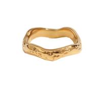 HIJONES Femmes Acier Inoxydable Bague Vague Grain Martelé Minimaliste Simple Empilable Or Taille 54