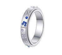 HIJONES Femmes Acier Inoxydable Balle Dôme Zircon Multicolore Détente Rotative Bague Anneau Argent Taille 52