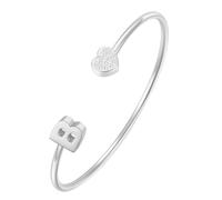 HIJONES Femmes Acier Inoxydable Bracelet Jonc Ouvert 26 Initiales Alphabet Cœur Incrusté de Zirconium Cubique Simple Argent B
