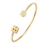HIJONES Femmes Acier Inoxydable Bracelet Jonc Ouvert 26 Initiales Alphabet Cœur Incrusté de Zirconium Cubique Simple Or B