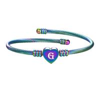 HIJONES Femmes Acier Inoxydable Bracelet Jonc Ouvert Arc-en-Ciel Initial Cœur Lettre Tressé Câble Arc-en-ciel G