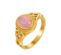 HIJONES Femmes Acier Inoxydable Carré Plat Agate Pierre Précieuse Signetring Mat Poli Doigt Alliance Pierre rose Taille 54