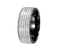 HIJONES Femmes Acier Inoxydable Cinq rangées complètes Micro Pave CZ Zircon 8MM large Anneau éternité Fête Mariage Bande de Doigt Noir Taille 52