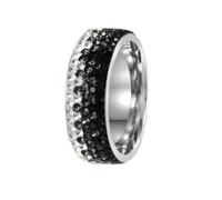 HIJONES Femmes Acier Inoxydable Cinq rangées complètes Micro Pave CZ Zircon 8MM large Anneau éternité Fête Mariage Bande de Doigt Noir Blanc Taille 70