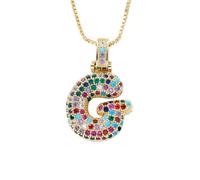 HIJONES Femmes Acier Inoxydable Collier de Lettres Arc en Ciel Bulle À La Mode Zircone Cubique Alphabet Nom Collier Pendentif Or G