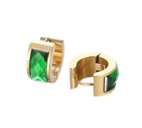 HIJONES Femmes Acier Inoxydable Coupe Genstome Verre Cristal Huggie Hoop Oreille Stud Boucles D’Oreilles Charme Bijoux De Mariage Doré Vert
