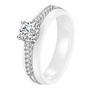 HIJONES Femmes Acier Inoxydable Delicat Zircone Cubique Ceramique Bague de Mariage Engagement Promise Pour Elle Femme Epouse Mariée Mère Amoureuse Bijou Anniversaire Blanc Taille 62