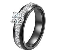 HIJONES Femmes Acier Inoxydable Delicat Zircone Cubique Ceramique Bague de Mariage Engagement Promise Pour Elle Femme Epouse Mariée Mère Amoureuse Bijou Anniversaire Noir Taille 60