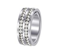 HIJONES Femmes Acier Inoxydable Double rangée Zircon Anneau pivotant 8MM Pave-CZ massif Mariage Bande de Doigt Argent Taille 57