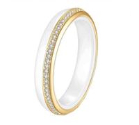 HIJONES Femmes Acier Inoxydable Elegant Micro Pave Zircone Noir Blanc Ceramique 4MM Bague Couple Mariage Engagement Doigt Bijou Or Blanc Taille 60