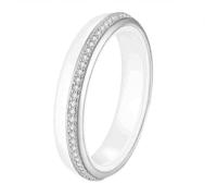 HIJONES Femmes Acier Inoxydable Elegant Micro Pave Zircone Noir Blanc Ceramique 4MM Bague Couple Mariage Engagement Doigt Bijou Argent Blanc Taille 54