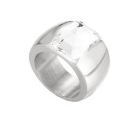 HIJONES Femmes Acier Inoxydable Grande Agate Ovale Pierre Précieuse Floral Creux Gravé Bague de Mariage Pierre Blanche Argentée Taille 54