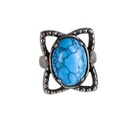 HIJONES Femmes Acier Inoxydable Grande Agate Ovale Pierre Précieuse Floral Creux Gravé Bague de Mariage Bleu Taille 65