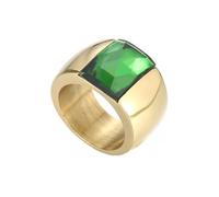 HIJONES Femmes Acier Inoxydable Grande Agate Ovale Pierre Précieuse Floral Creux Gravé Bague de Mariage Pierre Vert Or Taille 60