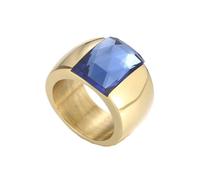 HIJONES Femmes Acier Inoxydable Grande Agate Ovale Pierre Précieuse Floral Creux Gravé Bague de Mariage Or Pierre Bleue Taille 60