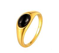 HIJONES Femmes Acier Inoxydable Grande Agate Ovale Pierre Précieuse Floral Creux Gravé Bague de Mariage Pierre noire Taille 60