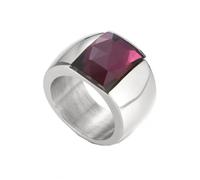 HIJONES Femmes Acier Inoxydable Grande Agate Ovale Pierre Précieuse Floral Creux Gravé Bague de Mariage Pierre Violette Argent Taille 52