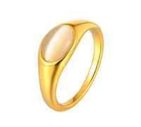 HIJONES Femmes Acier Inoxydable Grande Agate Ovale Pierre Précieuse Floral Creux Gravé Bague de Mariage Pierre Blanche Taille 52